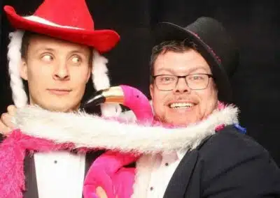 Funbooth photo booth hire - you'll take someones eye out with that flamingo!